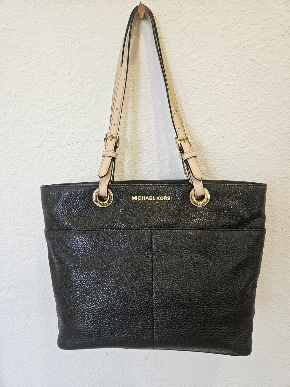 Michael Kors Bedford Medium Top Zip Pocket Tote - Black Pebbled Leather